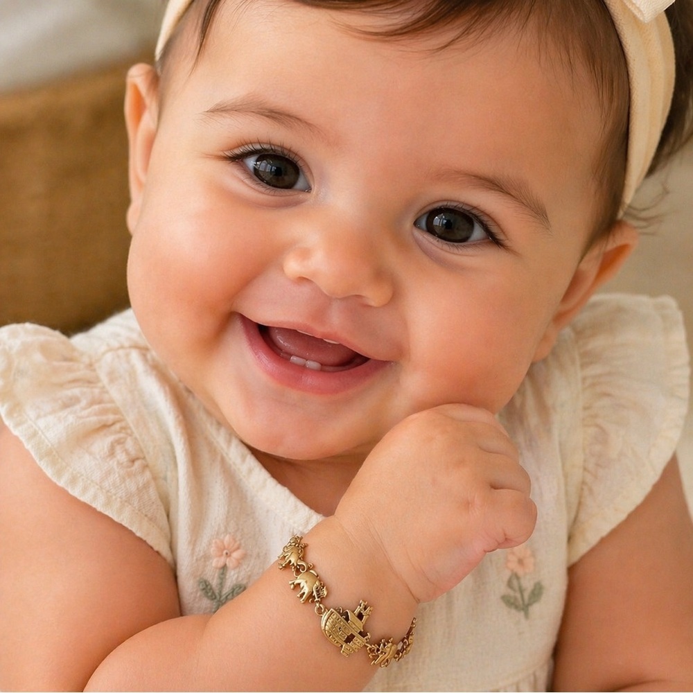 Noah’s Ark Baby Bracelet Gold Plated Safety Chain Bible Animals Old Testament